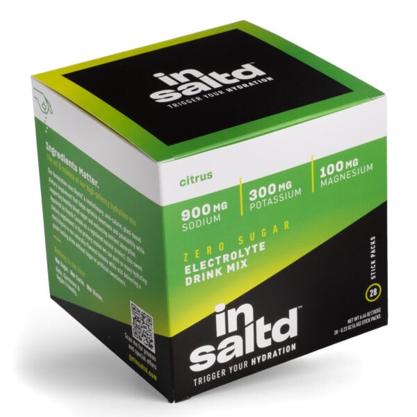 Insaltd Citrus 28-pack box. electrolyte drink mix with zero sugar, zero stevia and zero artificial sweeteners.