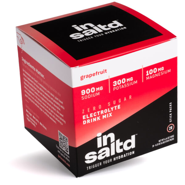 Insaltd Grapefruit 28-pack box. electrolyte drink mix with zero sugar, zero stevia and zero artificial sweeteners.